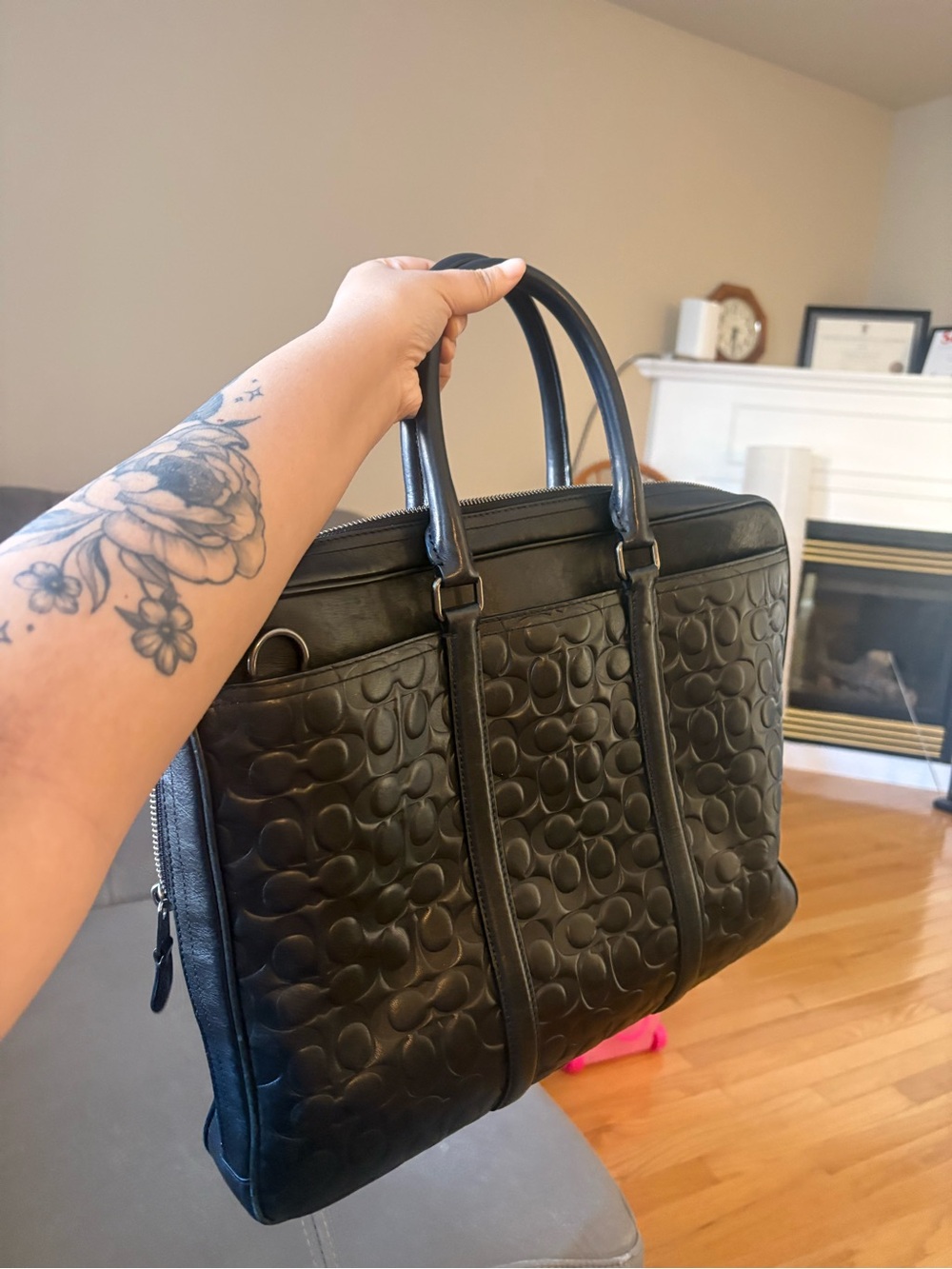 Coach Black Embossed Signature Leather Briefcase